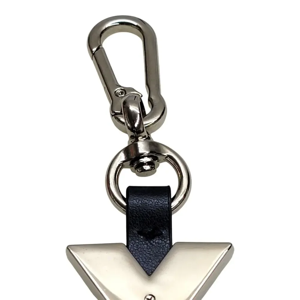 YSL Yves Saint Laurent Parfums Y Logo Silver Metal Leather Key Ring Bag Charm
